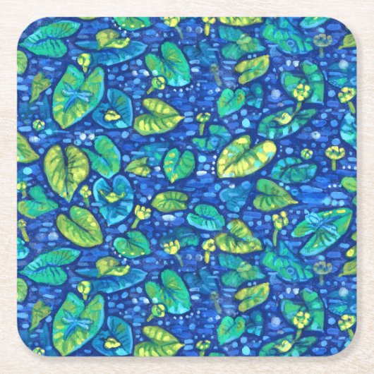 Kuh Lilien, Spatterdock Sommerteich Blumenmuster Rechteckiger Pappuntersetzer (Vorderseite)