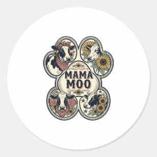 Kuh-Mama-Shirt Vintage-Engraving Sonnenblume Weste Runder Aufkleber