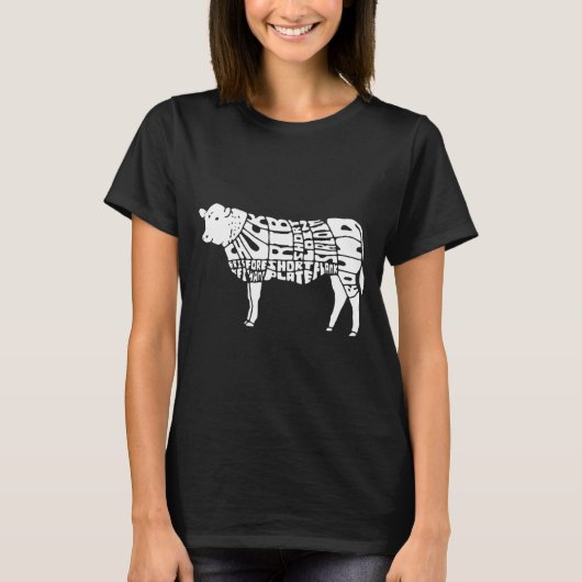 Kuh-Metzger-Rindfleisch-Schnittsdiagramm T-Shirt (Vorderseite)