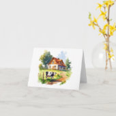 Kuh mit alter Bauernhaus BLANK Karte (Gelbe Blume)