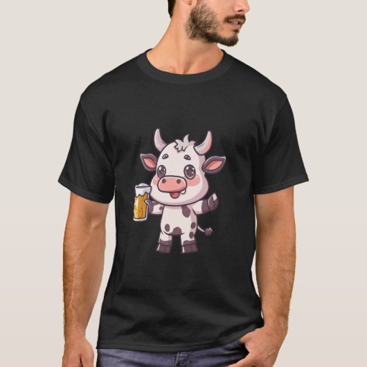 Kuh Mit Bier Comic Lustige Party T-Shirt (Vorderseite)