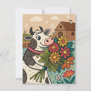 Kuh mit Blume niedliche Volkskunst Postkarte
