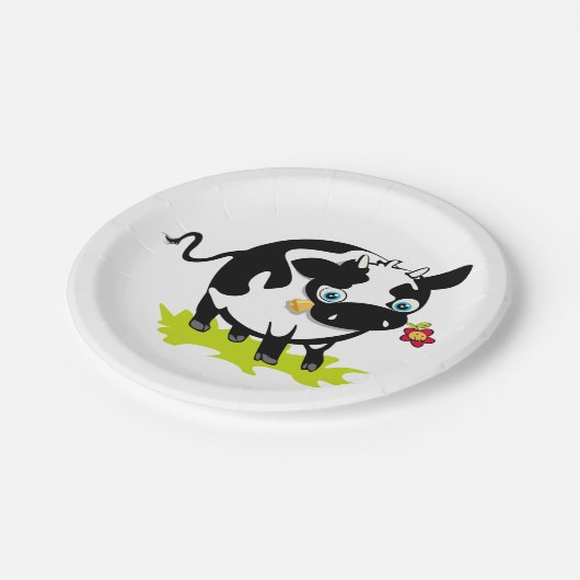 Kuh mit Blume Pappteller (Schrägansicht)