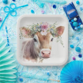 Kuh mit Blumenkopfteil Pappteller (Party)