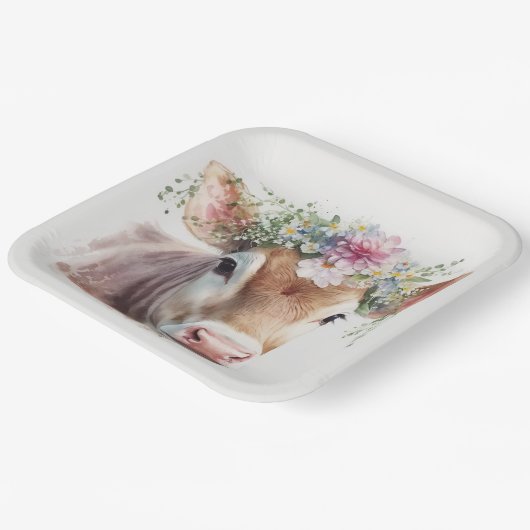 Kuh mit Blumenkopfteil Pappteller (Gewinkelt)