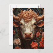 Kuh mit Curly Hair in den Blume Postkarte (Vorne/Hinten)