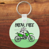 Kuh mit einem grünen Motorrad Schlüsselanhänger (Vorderseite)