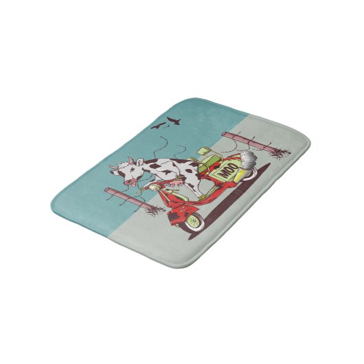 Kuh mit einem Retro-Motorrad Badematte (Schrägansicht)