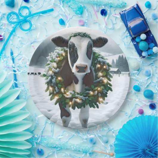 Kuh mit einem Weihnachtskranz Pappteller (Party)