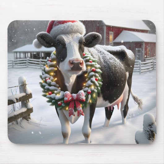 Kuh mit Feiertagskranz Mousepad (Vorne)