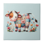 Kuh mit floralen Akzenten Fliese (Vorderseite)