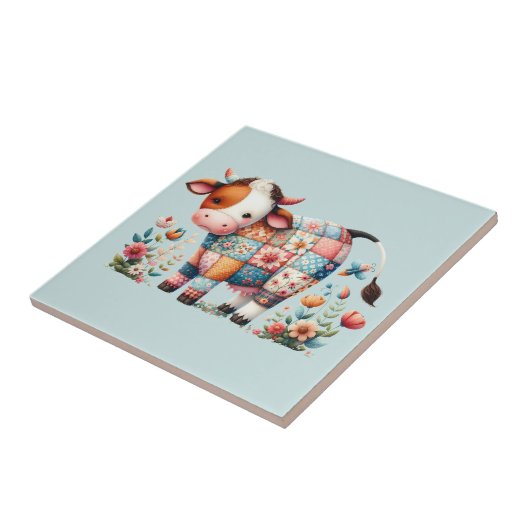 Kuh mit floralen Akzenten Fliese (Seite)