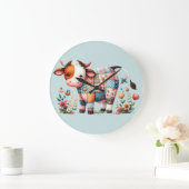 Kuh mit floralen Akzenten Große Wanduhr (Zuhause)