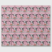 Kuh mit Geburtstagskuchen auf rosa Geschenkpapier (Flach)