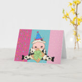 Kuh mit Geschenk Geburtskarte Karte (Gelbe Blume)
