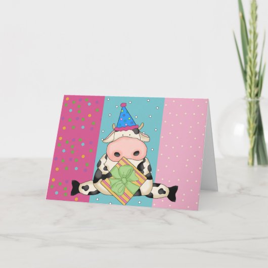 Kuh mit Geschenk Geburtskarte Karte (Vorderseite)