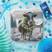 Kuh mit glühendem Weihnachtskranz Pappteller (Party)