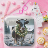Kuh mit glühendem Weihnachtskranz Pappteller (Party)