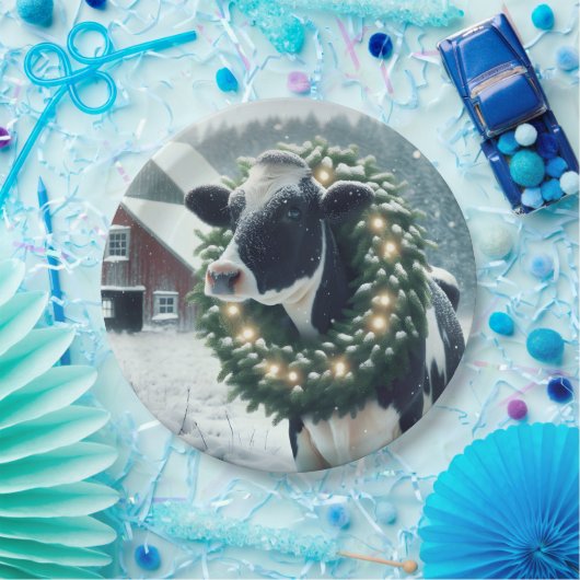 Kuh mit glühendem Weihnachtskranz Pappteller (Party)