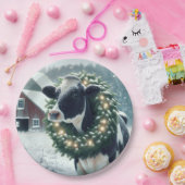 Kuh mit glühendem Weihnachtskranz Pappteller (Party)