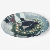 Kuh mit glühendem Weihnachtskranz Pappteller (Schrägansicht)