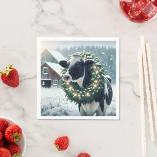Kuh mit glühendem Weihnachtskranz Serviette (Beispiel)