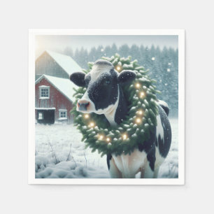 Kuh mit glühendem Weihnachtskranz Serviette