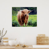 Kuh mit großen Hörnern schöne Naturlandschaft Poster (Küche)