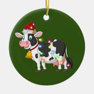 Kuh mit Hut Licht Weihnachten Keramik Ornament