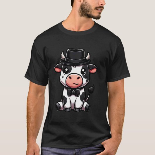 Kuh mit Hut und Fliege T-Shirt (Vorderseite)