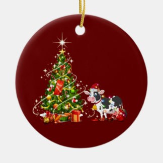 Kuh mit Hutschuh Weihnachten Keramik Ornament