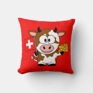 Kuh mit Käse und Schweizer Fahne Kissen