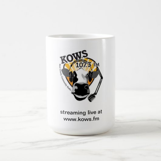 Kuh mit Mikrofon, KOWS Radio Kaffeetasse (Mittel)