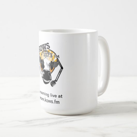 Kuh mit Mikrofon, KOWS Radio Kaffeetasse (VorderseiteRechts)