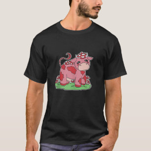 Kuh mit Mushroom auf Wiese Comic Grafik für Männer T-Shirt