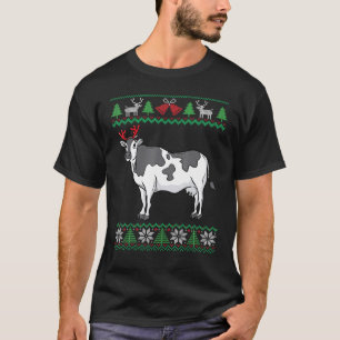 Kuh mit Rentierschaufeln hässliches Weihnachten T-Shirt