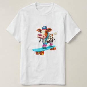 Kuh mit Rollen-Skaten auf Skateboard T-Shirt