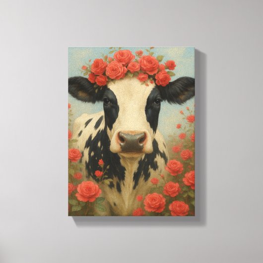 Kuh mit Rote Rose Kronen in Flora Leinwanddruck (Vorderseite)