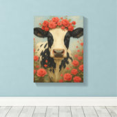 Kuh mit Rote Rose Kronen in Flora Leinwanddruck (Insitu (Holzboden))