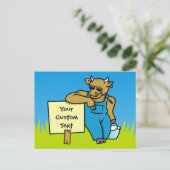 Kuh mit Schild Postkarte (Stehend Vorderseite)