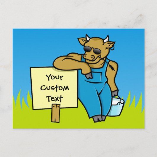 Kuh mit Schild Postkarte (Vorderseite)