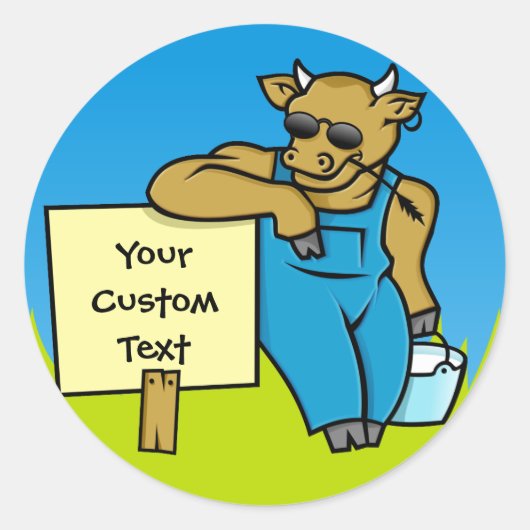 Kuh mit Schild Runder Aufkleber (Vorderseite)