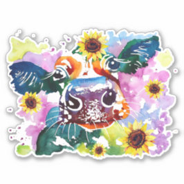 Kuh mit Sonnenblumen, maßgeschneidert Vinyl Sticke Aufkleber