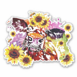 Kuh mit Sonnenblumen, maßgeschneidert Vinyl Sticke Aufkleber