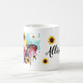Kuh mit Sonnenblumen Personalisierte Wasserfarbe Kaffeetasse (Mittel)