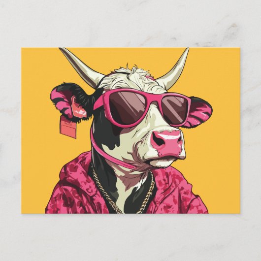 Kuh mit Sonnenbrille Postkarte (Vorderseite)