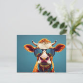 Kuh mit Sonnenbrille Postkarte (Stehend Vorderseite)