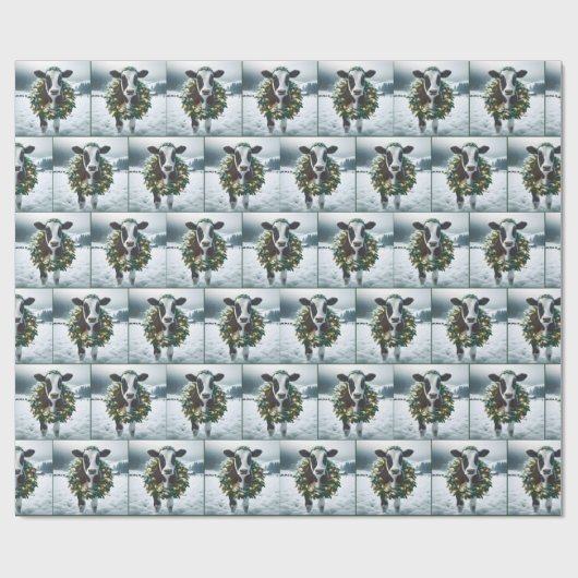 Kuh mit Weihnachtskranz Geschenkpapier (Flach)