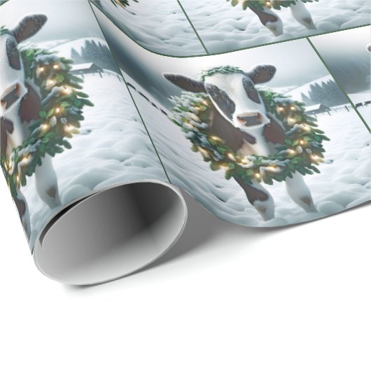 Kuh mit Weihnachtskranz Geschenkpapier (Rolleneckpunkt)