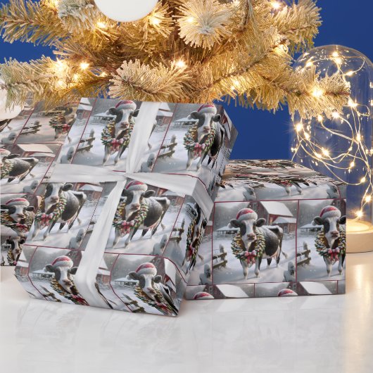Kuh mit Weihnachtskranz Geschenkpapier (Feiertage)